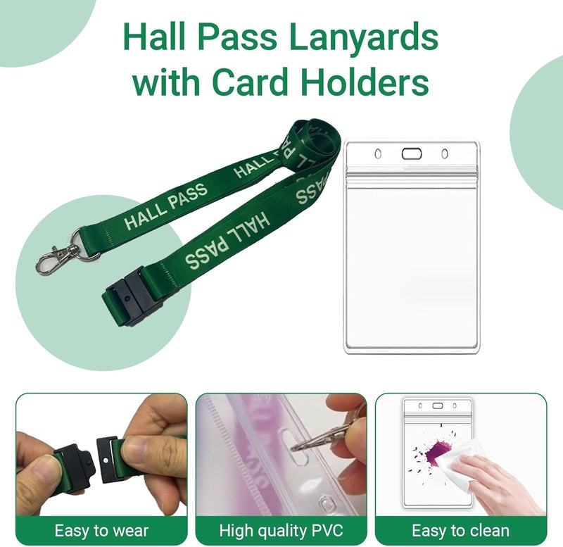 BEMAXYE Hall Pass Lanyards with Card Holders, School Classroom Passes Lanyard Set for Teacher Parents (10 x Green) - Image 3